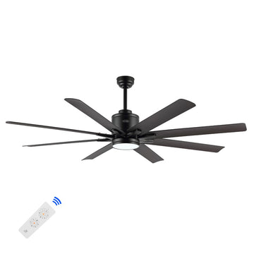 Octo 66" Contemporary Industrial Iron/Plastic Mobile-App/Remote-Controlled 6-Speed Ceiling Fan with Integrated LED Light